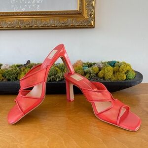 Dolce Vita Pink Coral Mesh Clear Heeled Gitel Mule Sandals Square Toe Y2K Size 8